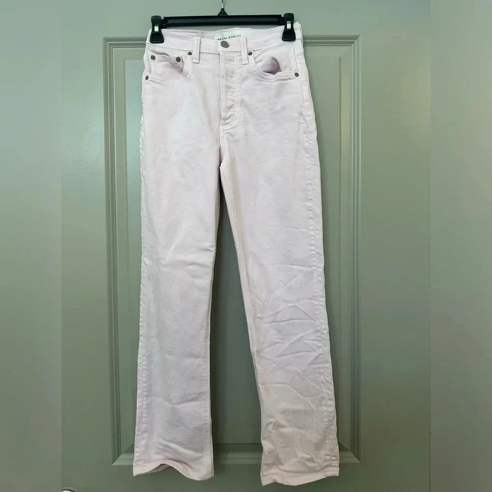 Denim Forum Arlo High Rise Straight Leg Jean in Pink